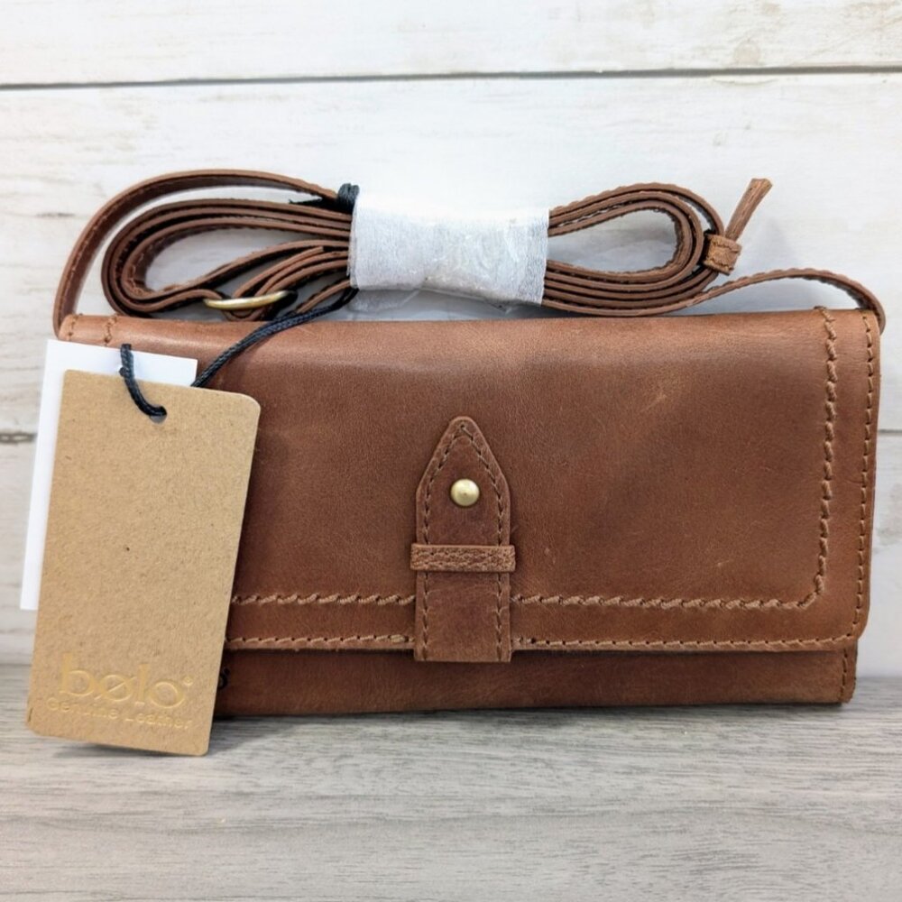 Crossbody Wallet Wristlet Purse Vegan Leather Brown